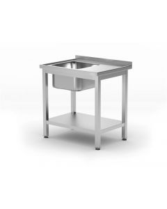 Drezový stôl s poličkou – skrutkové, hĺbka 600 mm, HENDI, Kitchen Line, Ľavá strana, 800x600x(H)850mm