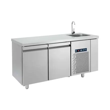 Chladiaci pult - stôl Bambas Frost  2x GN dverou a integrovaným drezom– PG 159-40L - 1590x700x850mm