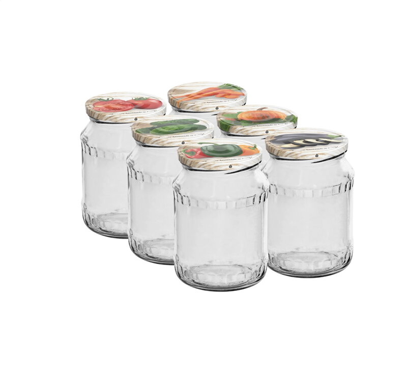 Zaváracia fľaša - pohár - set 6 kusov TO 720 ml s farebným viečkom