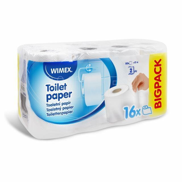 Toaletný papier (FSC Mix) 2vrstvý biely Ø10,5cm 17m 150 útržkov [16 ks] -60312