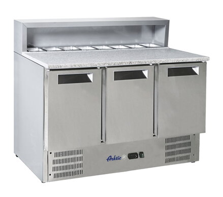 Chladiaci stôl 3-dverový s nadstavbou a granitovou pracovnou doskou, Arktic, 1365x700x(H)1070mm