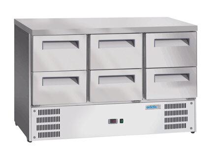 Chladiaci stôl so 6 zásuvkami, Arktic, GN 1/1, 368L, 220-240V/304W, 1365x700x(H)855mm