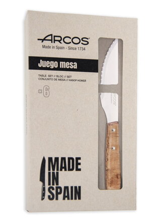 Nože na steaky – sada 6 ks, séria FOREST, Arcos, FOREST, Svetlá dubová, 6 ks, (L)220mm