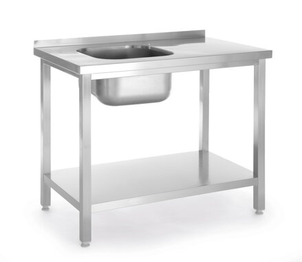 Stôl s drezom a policou, skrutkovaný, HENDI, Kitchen Line, umývacia vaňa na ľavej strane, 800x600x(H)850mm
