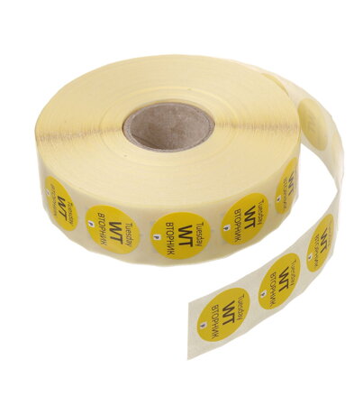 Nálepky pre bezpečnosť potravín (Food Safety) na každý deň v týždni – na jedno použitie, HENDI, 2000 ks na kotúči, 2000 ks, ⌀19xmm