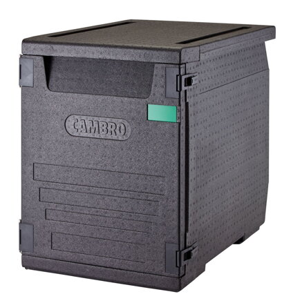 Termoizolačná nádoba Cam GoBox, spredu plniteľná, na nádoby 600x400 mm, s 9 vstavanými koľajnicami, Cambro, 126 l, so 9 koľajnicami, 126L, Čierna, 770x540x(H)687mm