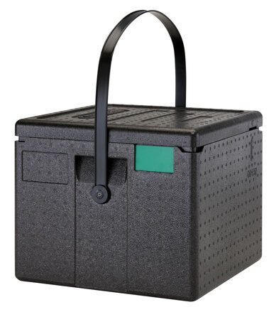 Termoizolačná nádoba Cam GoBox na pizzu zvrchu plniteľná, Cambro, kapacita: 6 krabíc s rozmermi 330x330x(H)40 mm na pizzu Ø320 mm, Čierna, 410x410x(H)339mm