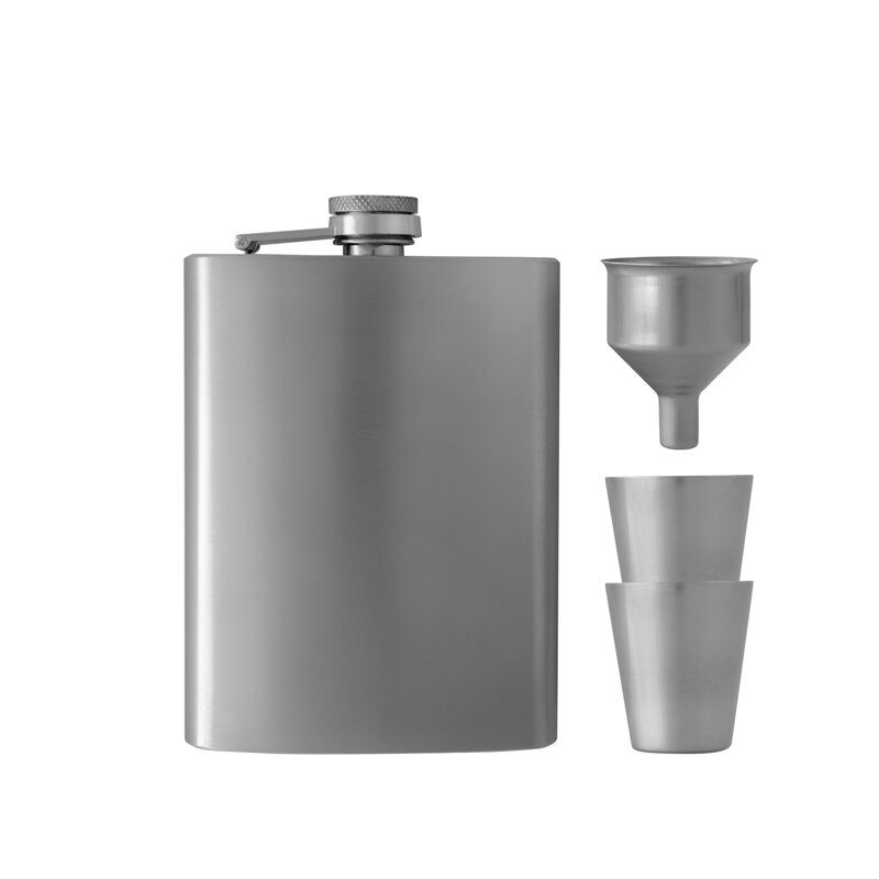 Cestovná ploskačka z nehrdzavejúcej ocele 210 ml so sadou — lievik a 2 poháriky