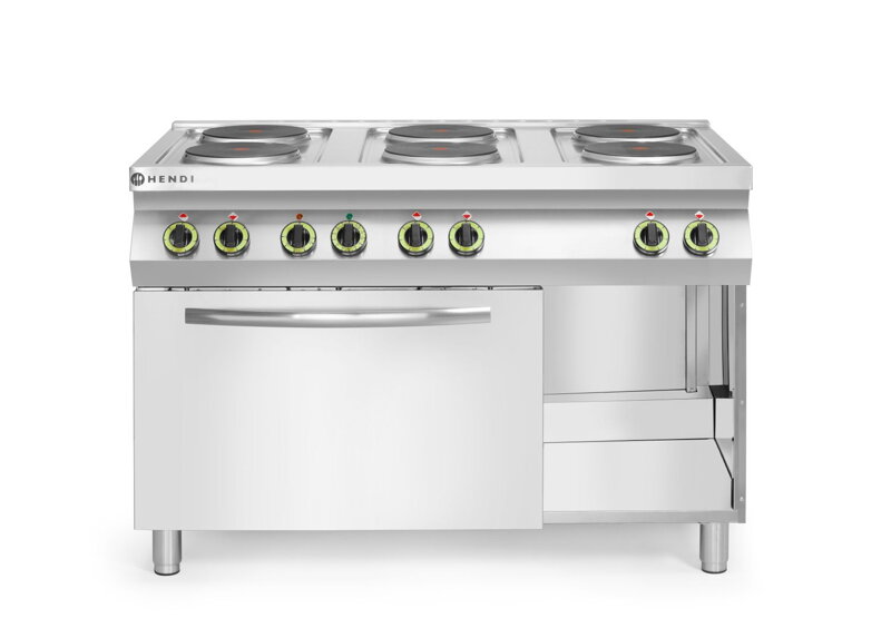 Elektrický sporák Kitchen Line 6-platničkový s konvekčnou elektrickou rúrou GN 1/1, HENDI, Kitchen Line, 400V/18600W, 1200x700x(H)900mm