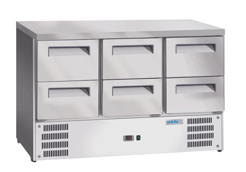 Chladiaci stôl so 6 zásuvkami, Arktic, GN 1/1, 368L, 220-240V/304W, 1365x700x(H)855mm