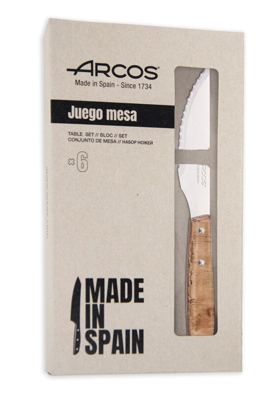 Nože na steaky – sada 6 ks, séria FOREST, Arcos, FOREST, Svetlá dubová, 6 ks, (L)220mm