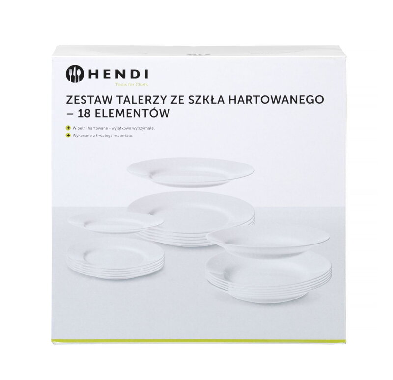Sada tanierov z tvrdeného skla - 18 častí, HENDI, 18 ks, ⌀mm Sada tanierov z tvrdeného skla - 18 častí, HENDI, 18 ks, ⌀mm