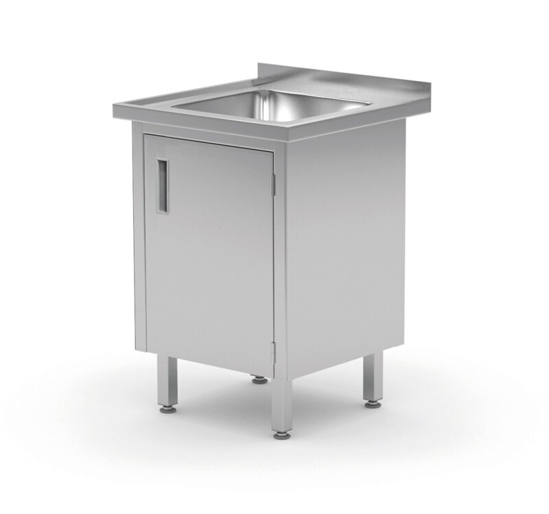 Drezový stôl, zváraný, so skrinkou a pántovými dverami, HENDI, Profi Line, 600x600x(H)850mm