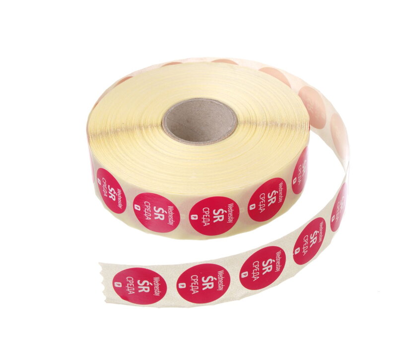 Nálepky pre bezpečnosť potravín (Food Safety) na každý deň v týždni – na jedno použitie, HENDI, 2000 ks na kotúči, 2000 ks, ⌀19xmm