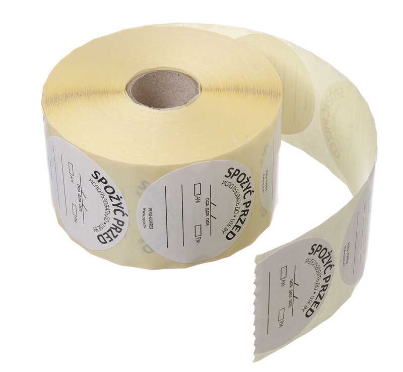 Nálepka pre bezpečnosť potravín (Food Safety) – SPOTREBOVAŤ DO“, HENDI, 500 ks v rolke, Biela, 500 ks, ⌀50mm