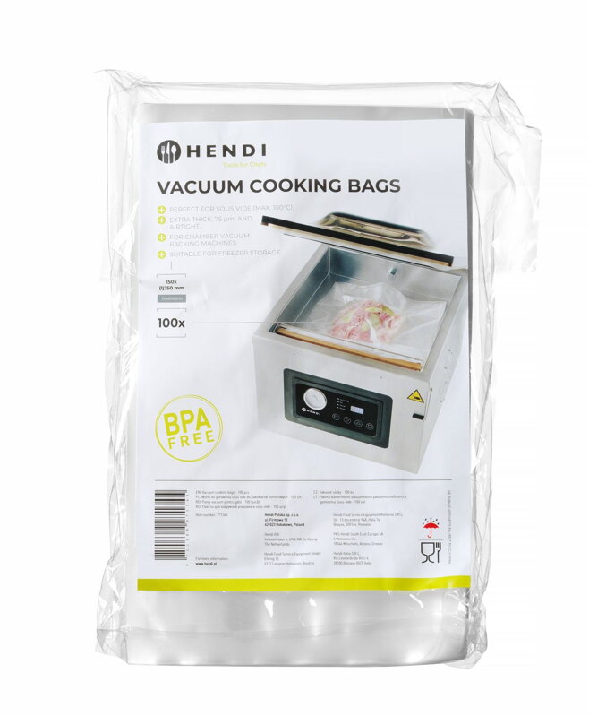 Vrecká na varenie Sous-Vide pre komorové baličky - 100 kusov, HENDI, 100 ks, 150x250mm Vrecká na varenie Sous-Vide pre komorové baličky - 100 kusov, HENDI, 100 ks, 150x250mm